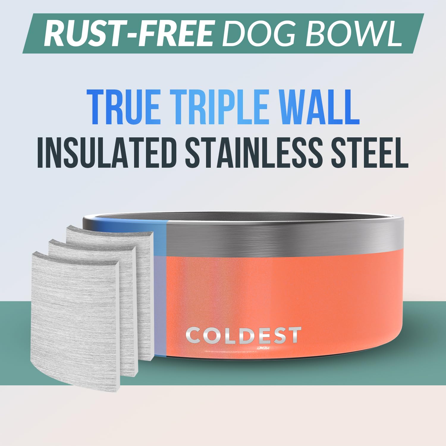 The Coldest Water bol perro aislado con triple pared, ayuda a conservar el agua.