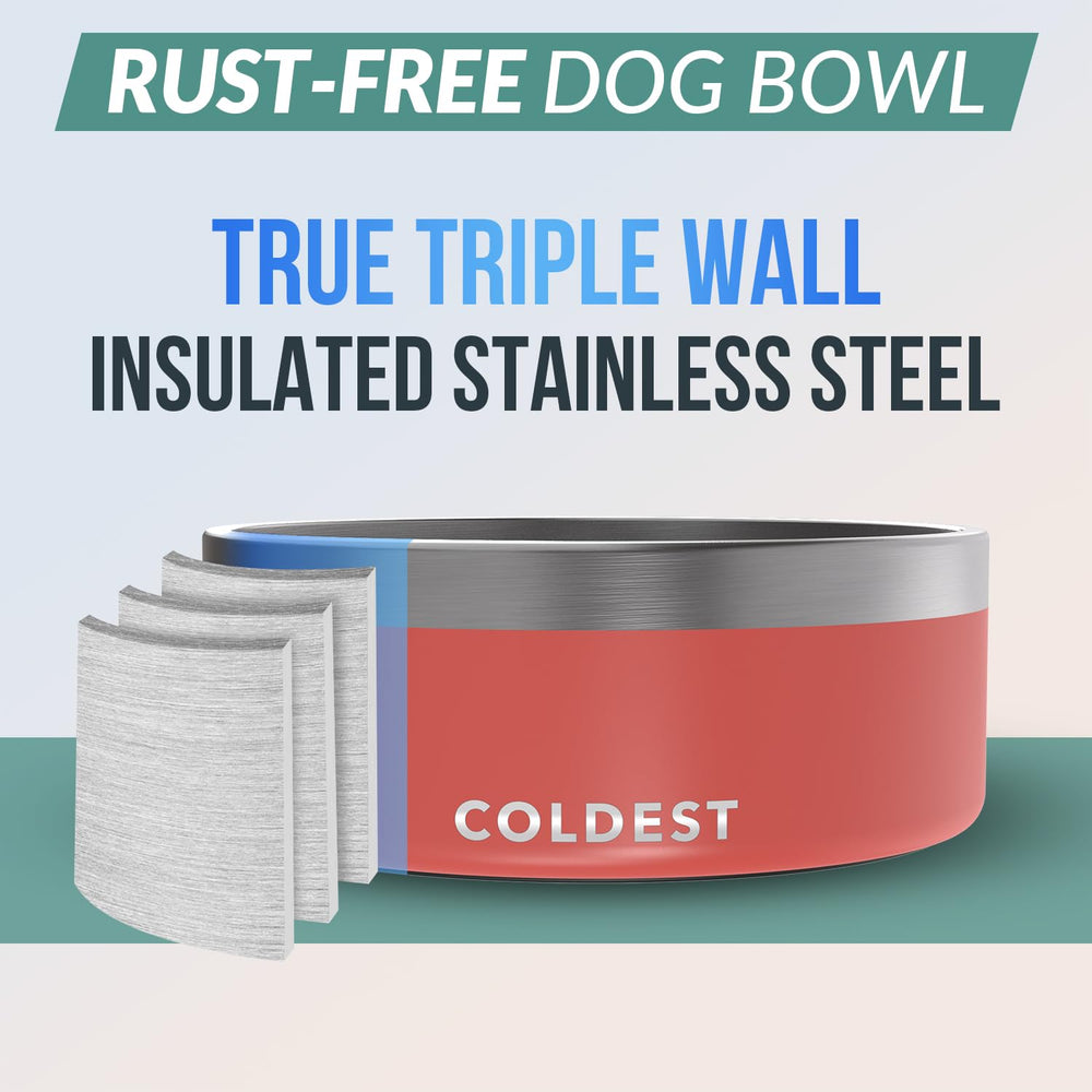 The Coldest Water Bowl con base antideslizante evita derrames.