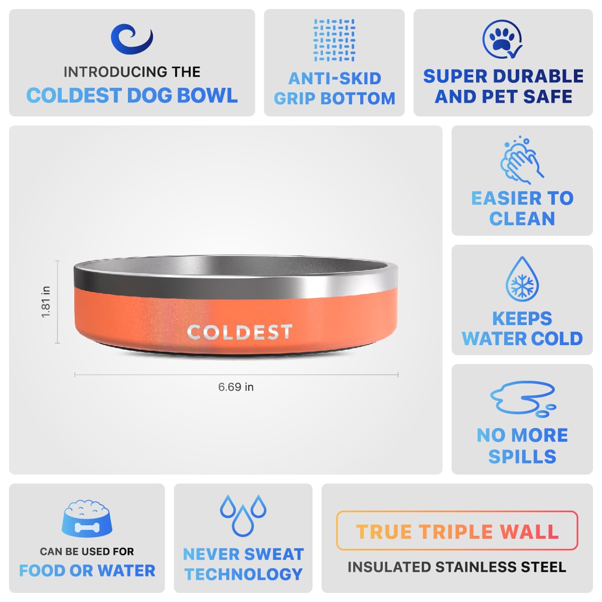 The Coldest Water Coldest Dog Bowl apto para lavavajillas para limpieza rápida