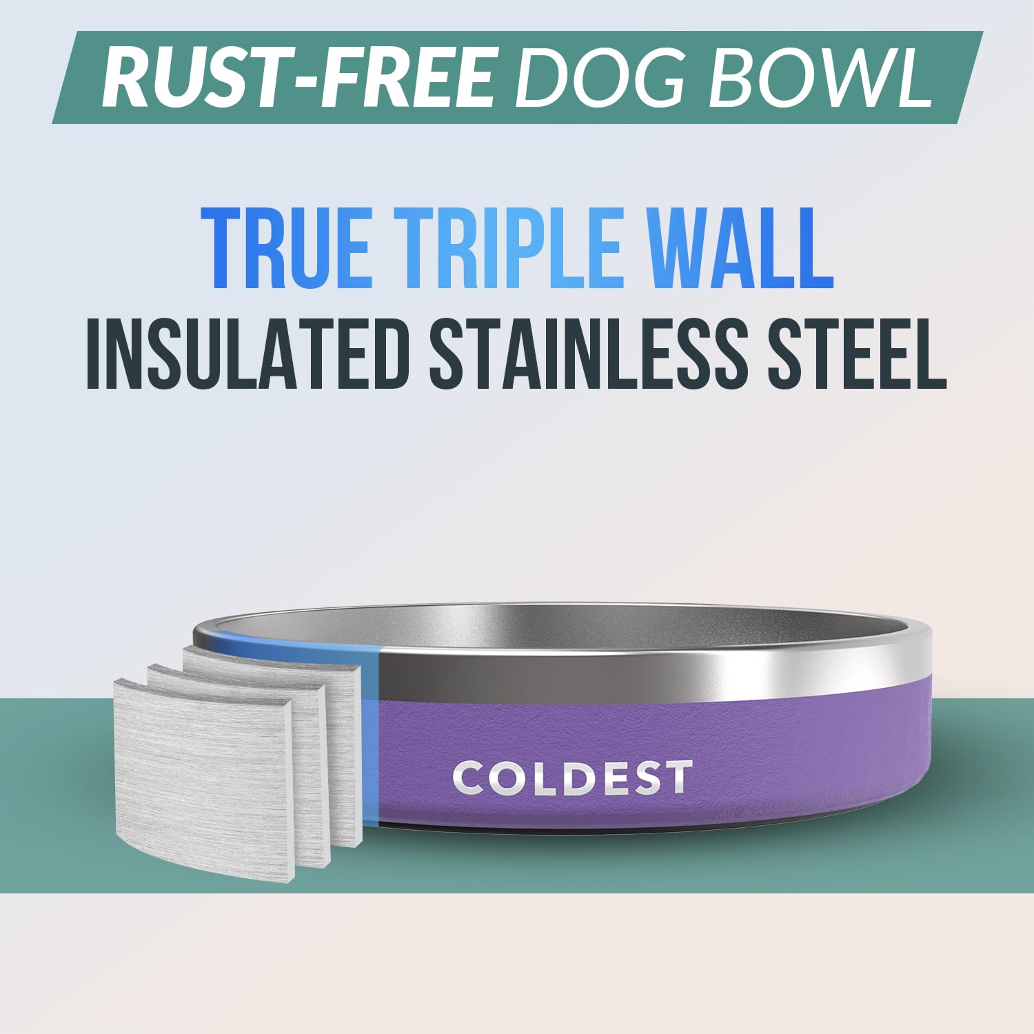 Cuenco Coldest Water aislante triple capas, mantiene el agua estable.