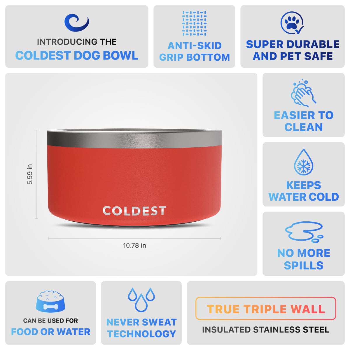 Colocar Coldest Water inoxidable ofrece durabilidad para mascotas activas.