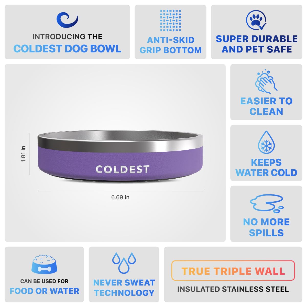 Cuenco Coldest Water resistente, ideal para mascotas activas.