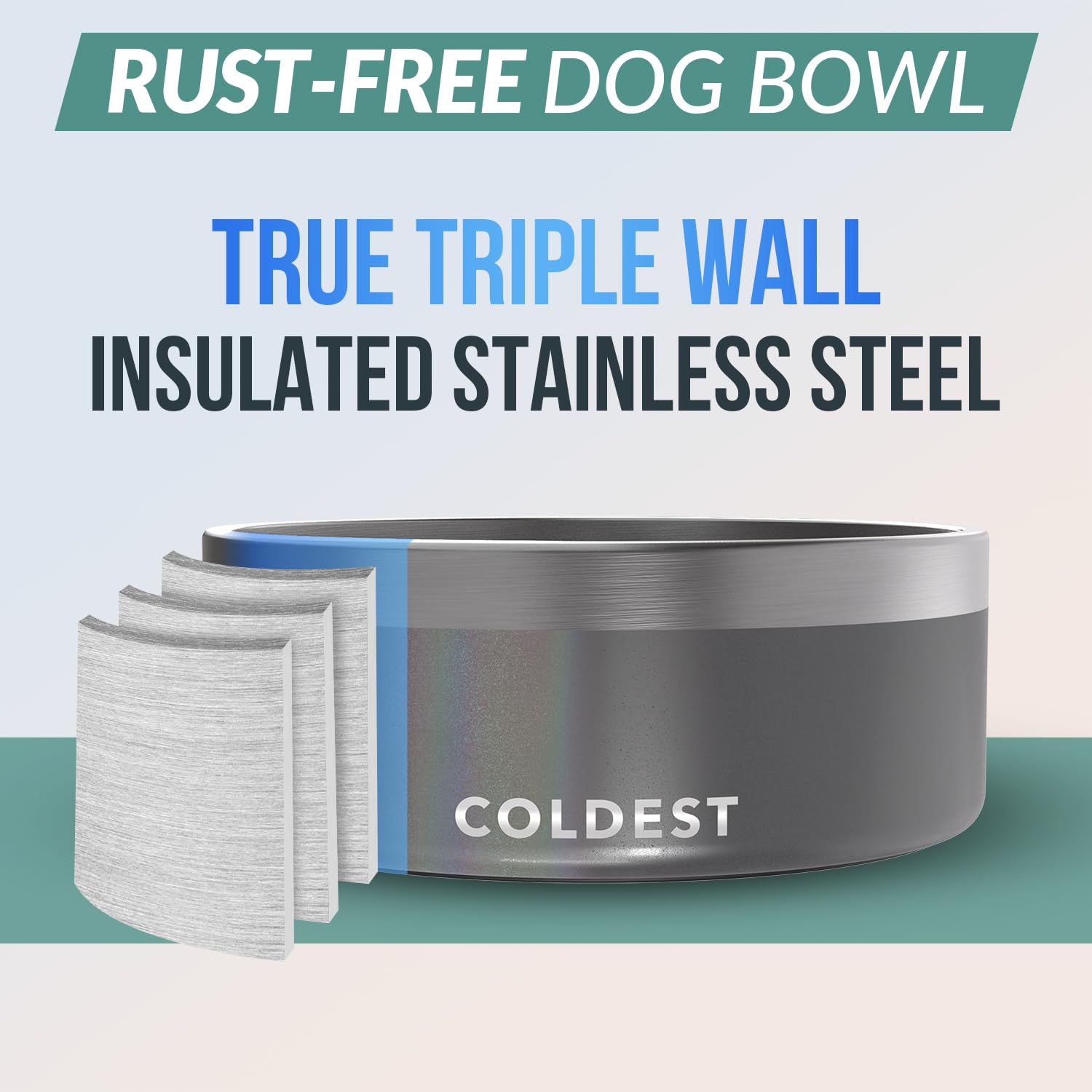 The Coldest Water plato para perro aislado 3 capas para mantener agua fresca.