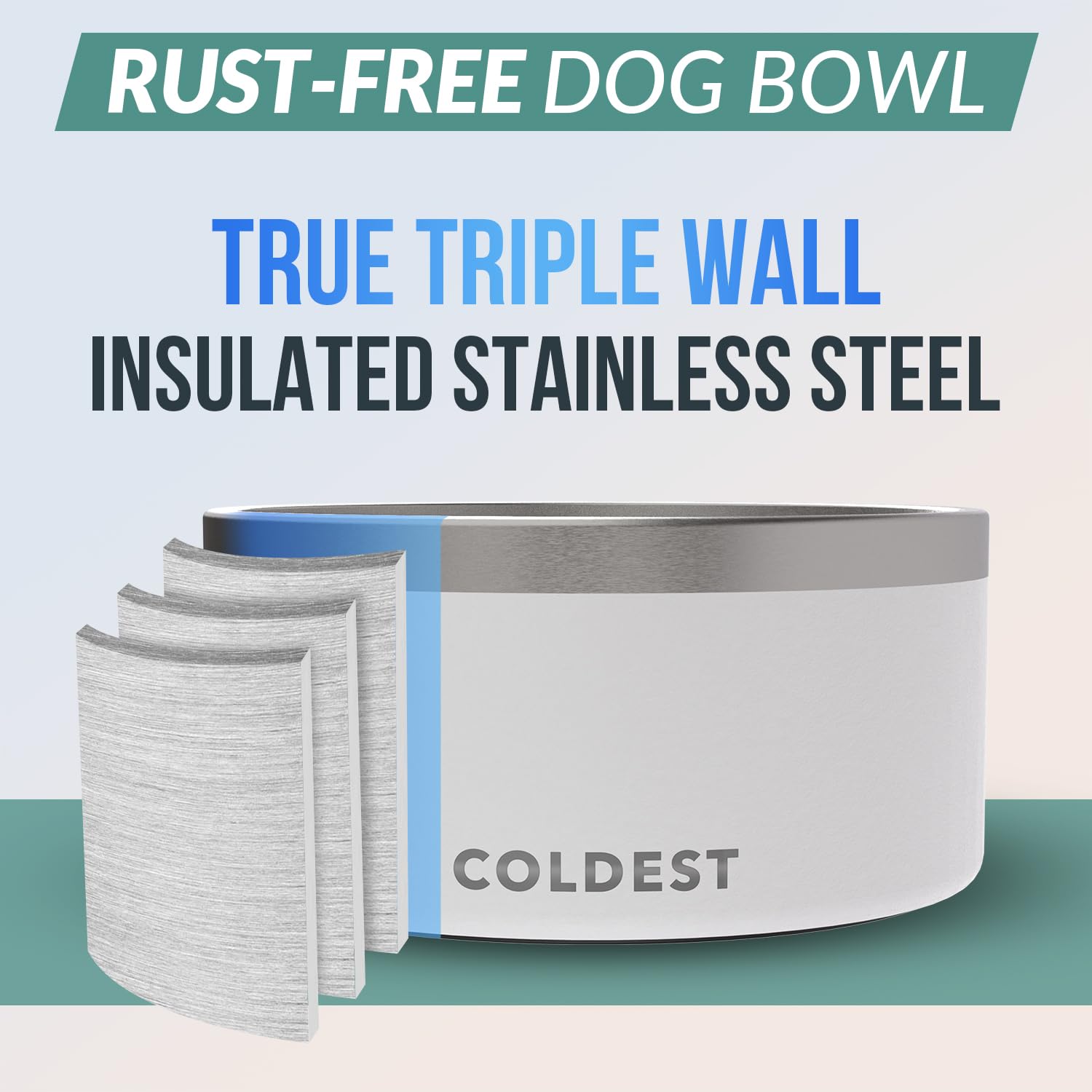 The Coldest Water tazón antideslizante con base estable, reduce derrames.