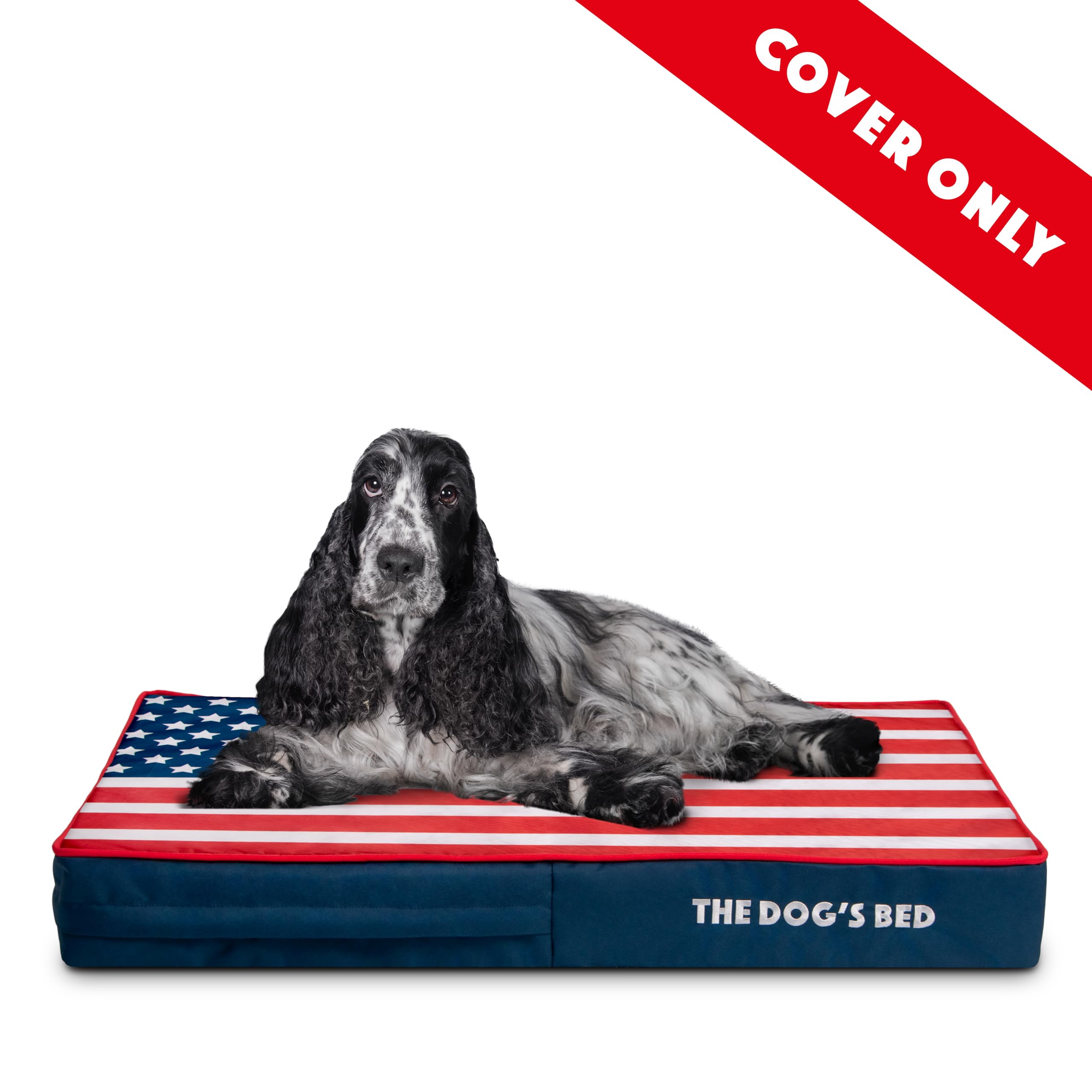 The Dog's Balls diseño azul con ribete rojo y bandera EE.UU. en funda exterior