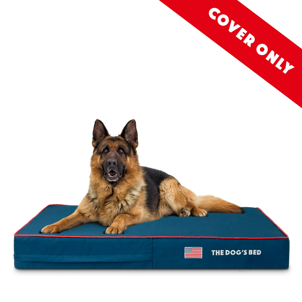 The Dog's Balls funda externa azul y roja con bandera de Estados Unidos, protege la cama de manchas.
