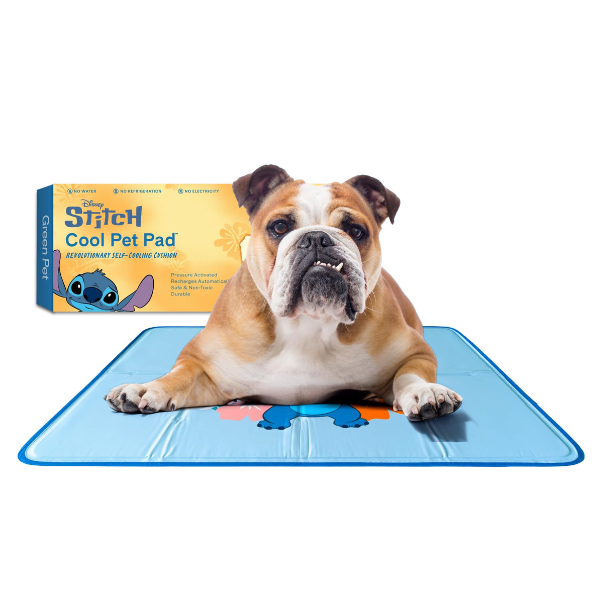 The Green Pet Shop Alfombrilla refrescante Stitch, vista frontal, alivio suave tras caminata.