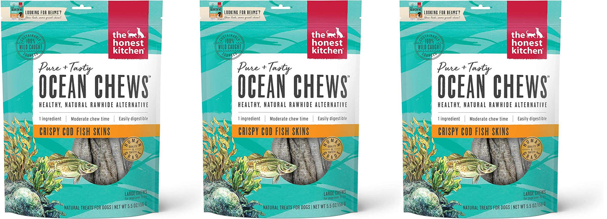 The Honest Kitchen piel de bacalao crujiente, snack natural para perros activos