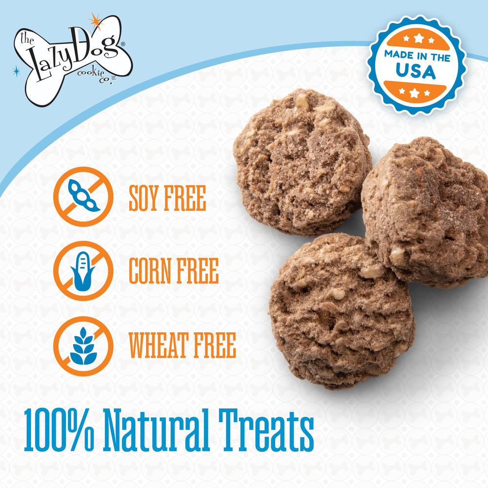 The Lazy Dog Cookie Co. horneadas en Estados Unidos para mayor calidad.