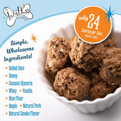 The Lazy Dog Cookie Co. Ingredientes naturales: avena y cerdo ahumado, opción simple para perros.