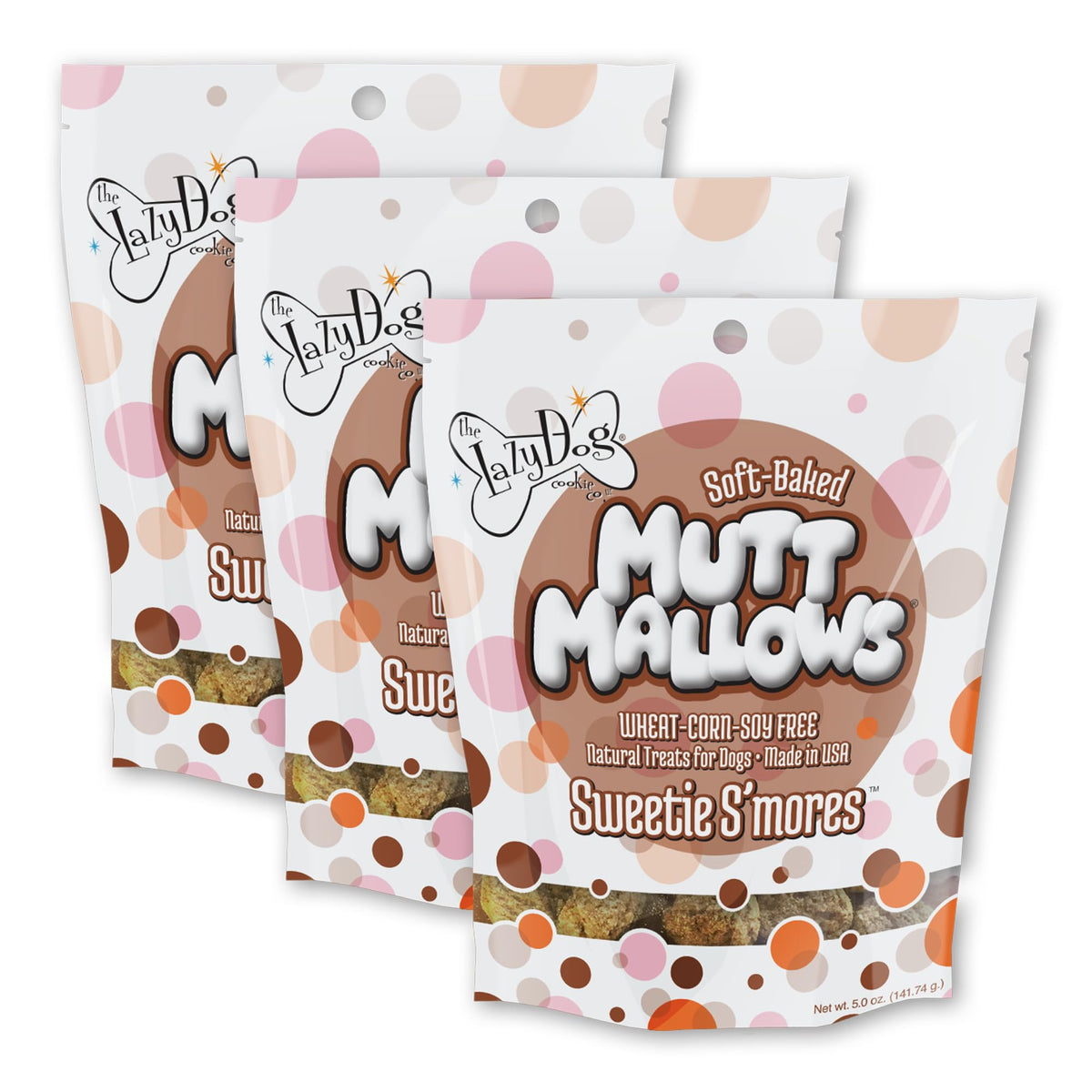 The Lazy Dog Cookie Co. mutt-mallows-sweetie-smores, paquetes de 5 onzas, snack festivo para perros.