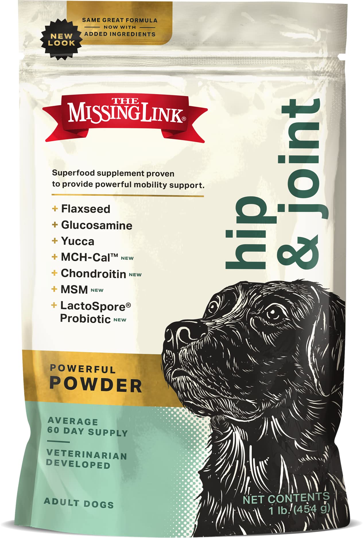 The Missing Link polvo hip articulaciones para perros y movilidad diaria.