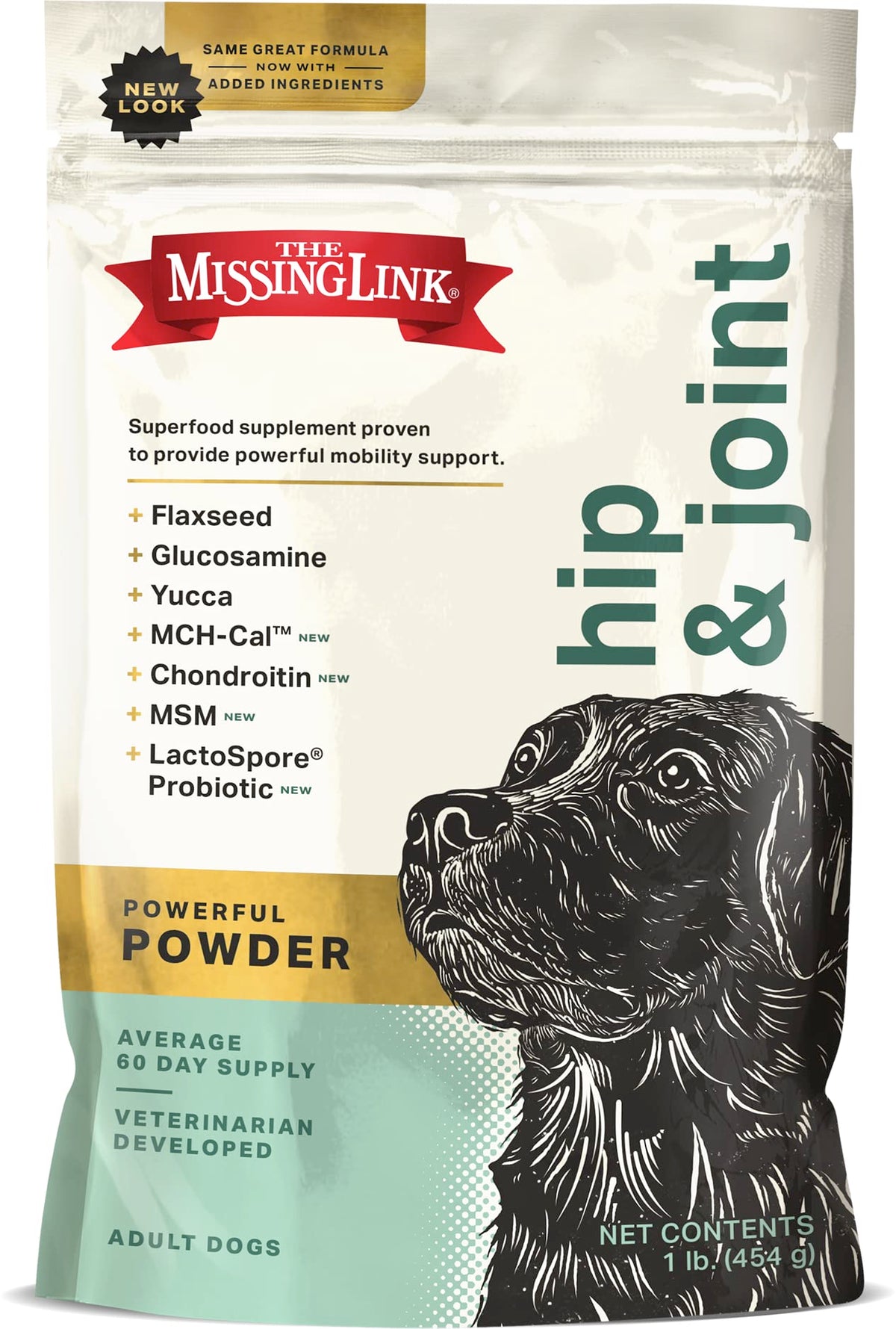 The Missing Link polvo hip articulaciones para perros y movilidad diaria.