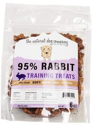 Premios suaves de The Natural Dog para entrenamiento con carne de conejo, ideales para entrenamiento.