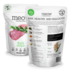 The New Zealand Natural Pet Food Co. Meow Duck, textura liofilizada, experiencia sabrosa.