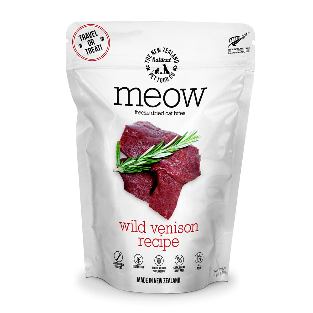 The New Zealand Natural Pet Food Co Meow Freeze Dried Cat Food, bolsa: premio sabroso y práctico.