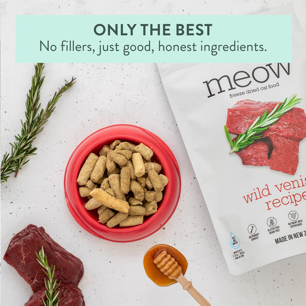 The New Zealand Natural Pet Food Co Meow Freeze Dried Cat Food, toppings-para-mejorar-la-comida: mezcla fácil.