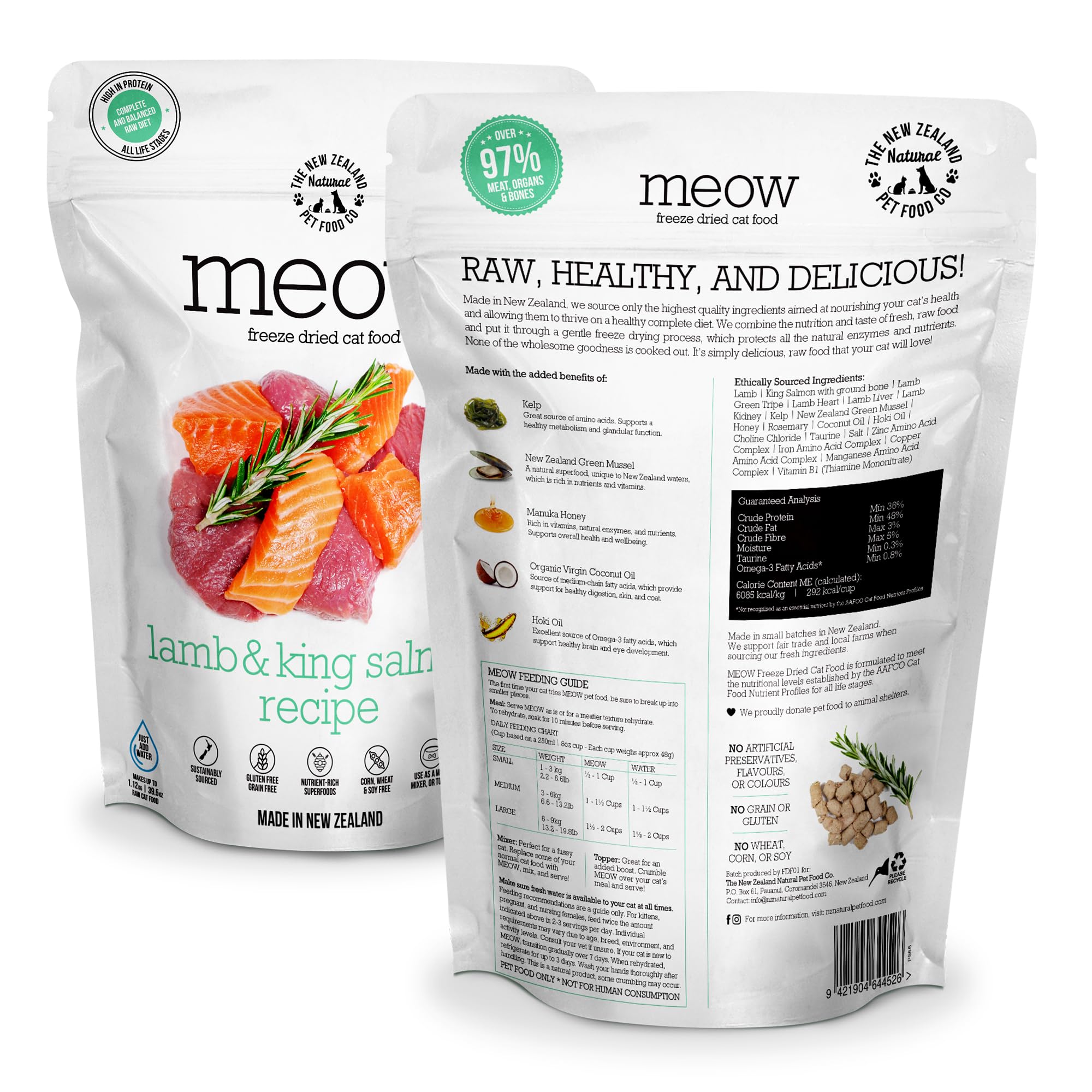 Meow: trozos de cordero y salmón para completar cada comida del gato.