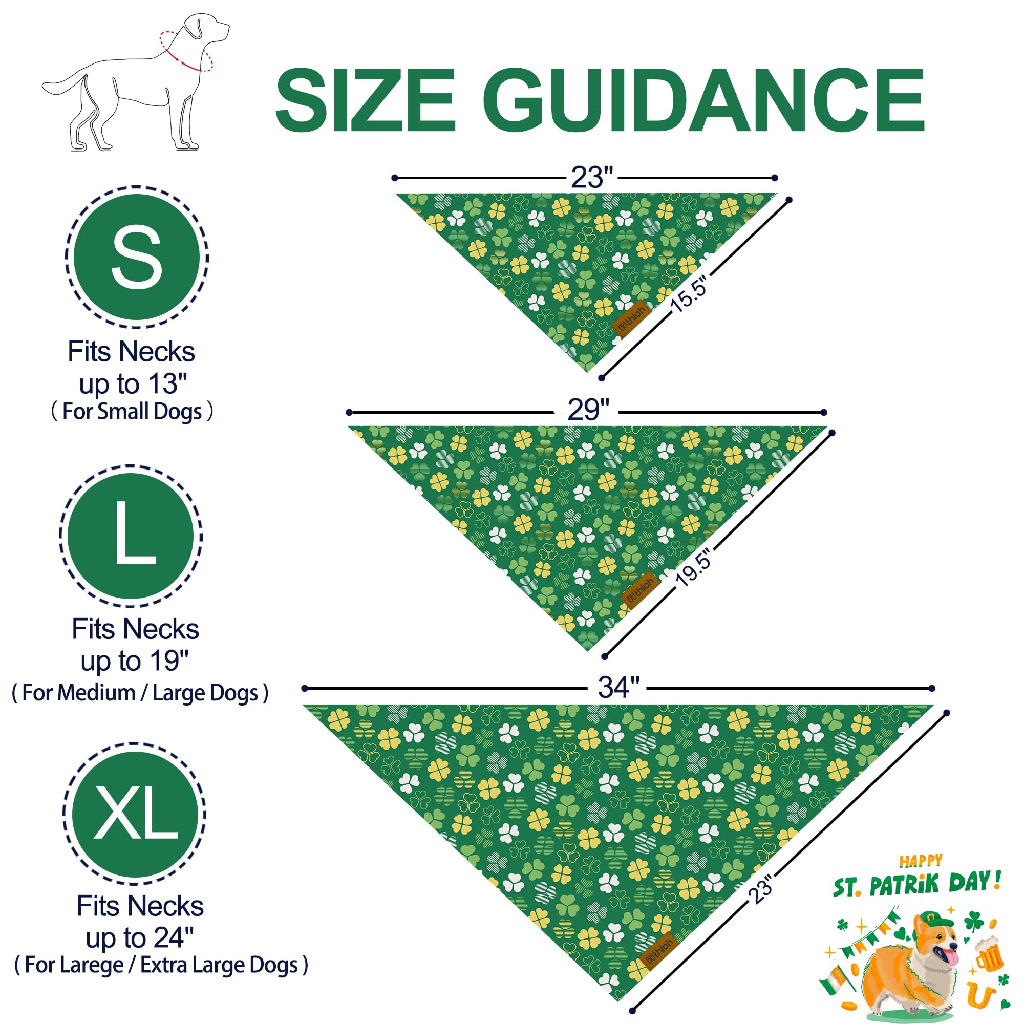 THLOH bandana reversible con trébol, dos estilos para perro