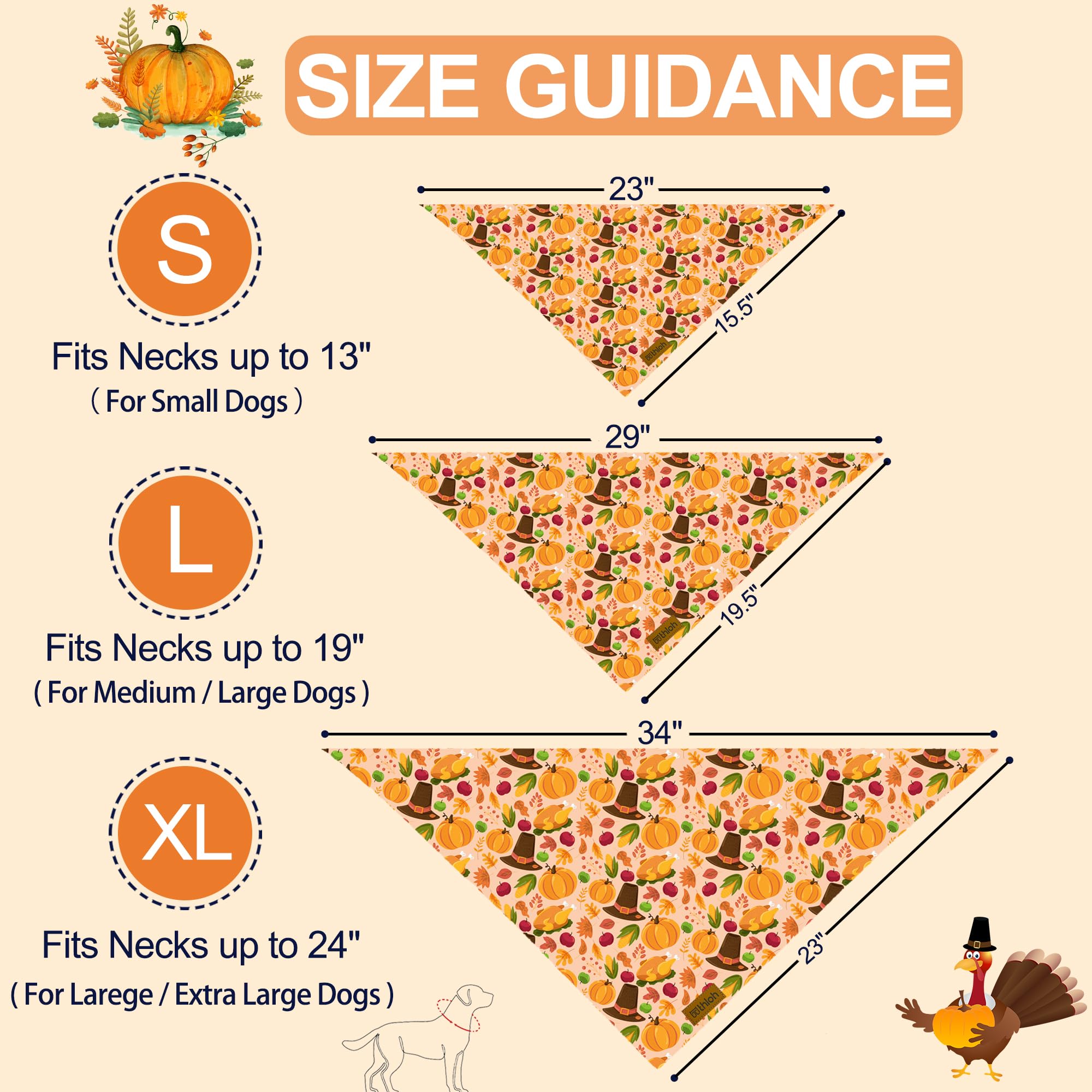 Diseño de calabaza y pavo en bandanas THLOH, perfecto para celebraciones de otoño.