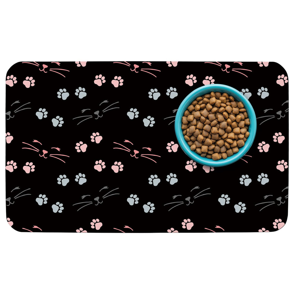 Alfombrilla thmasamwr para comida de mascotas con diseño estampado y tamaño 12x20 evita derrames.