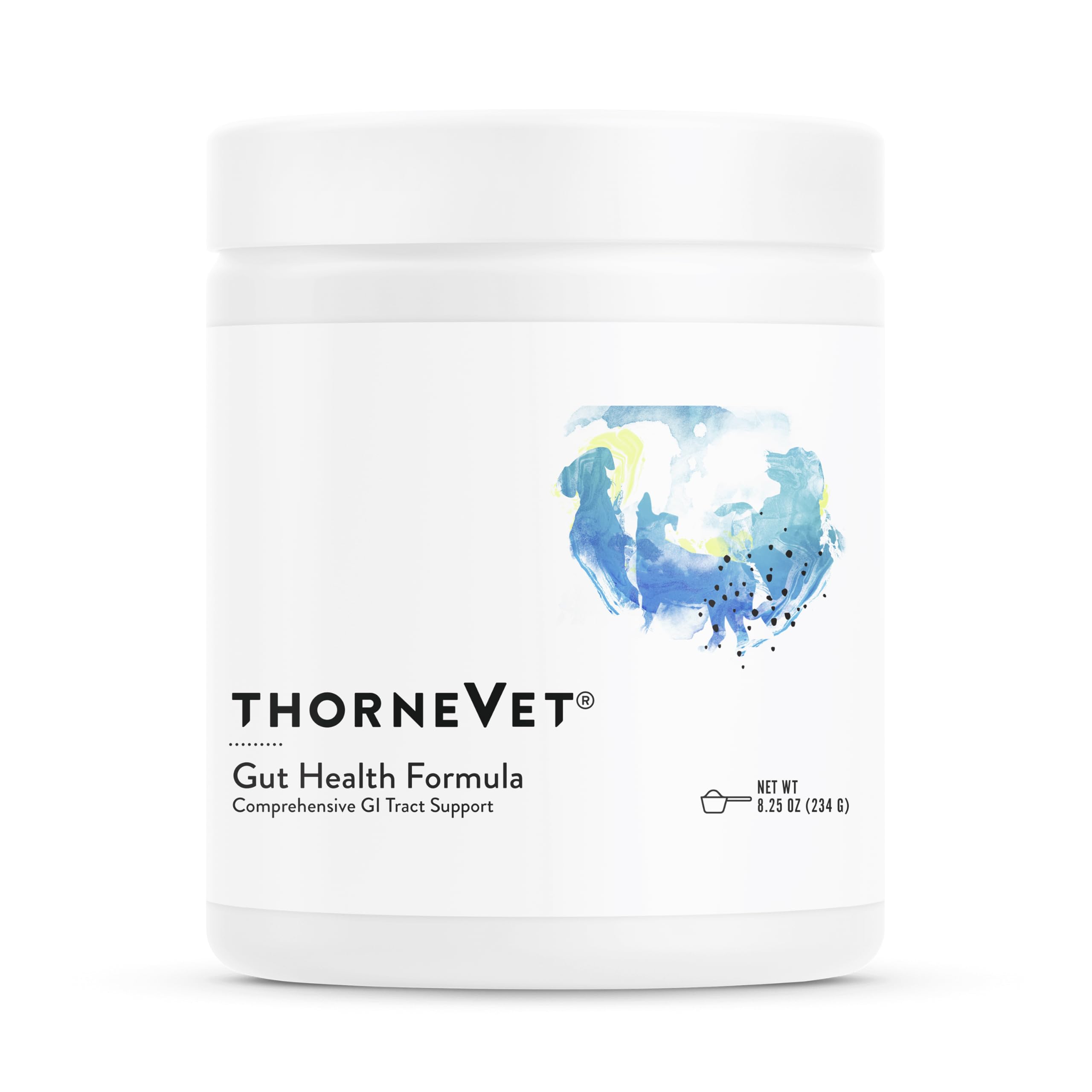 ThorneVET Gut Health Formula, frasco de polvo, apoyo digestivo diario para mascotas