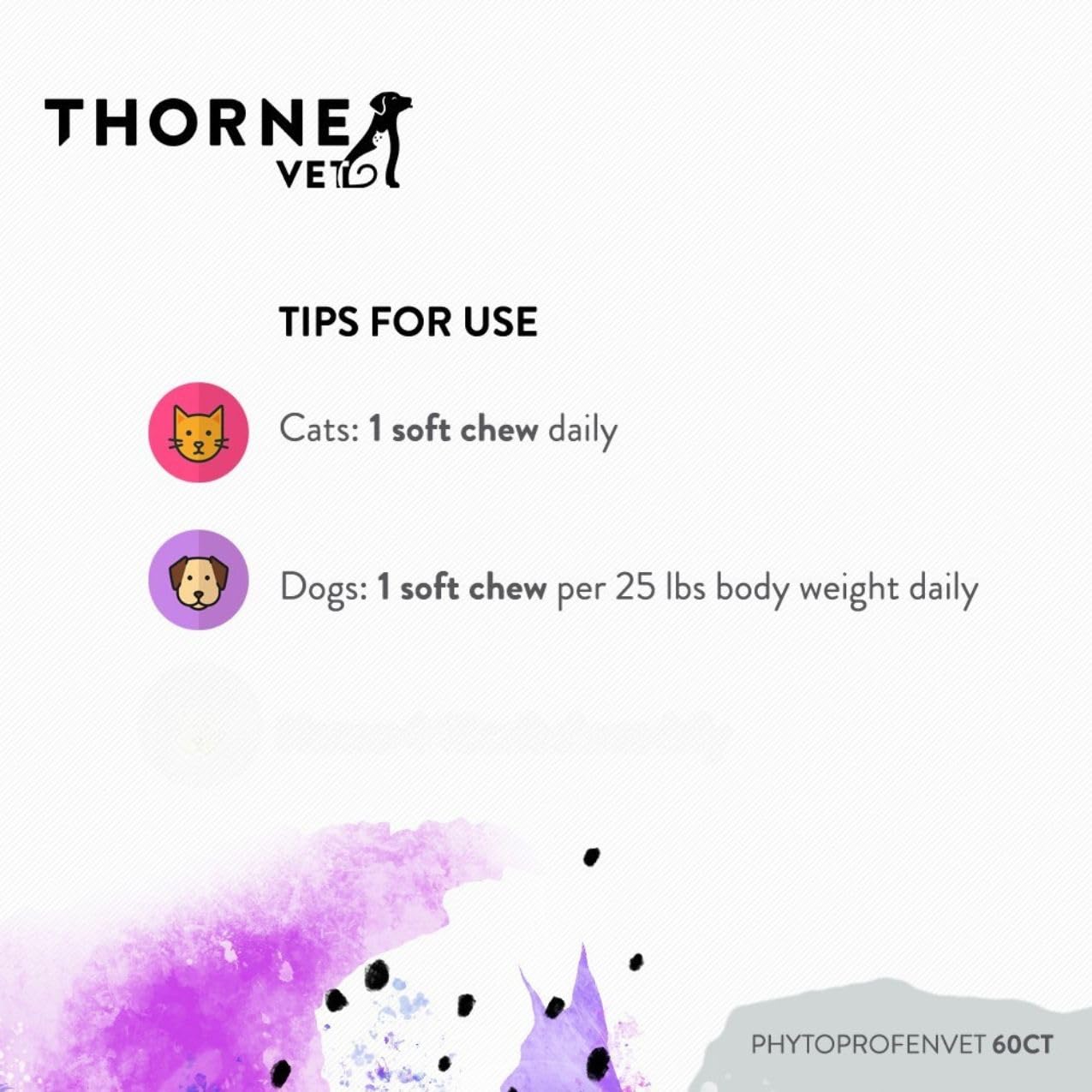 ThorneVET PhytoprofenVET etiqueta clara con dosis recomendada para uso seguro.