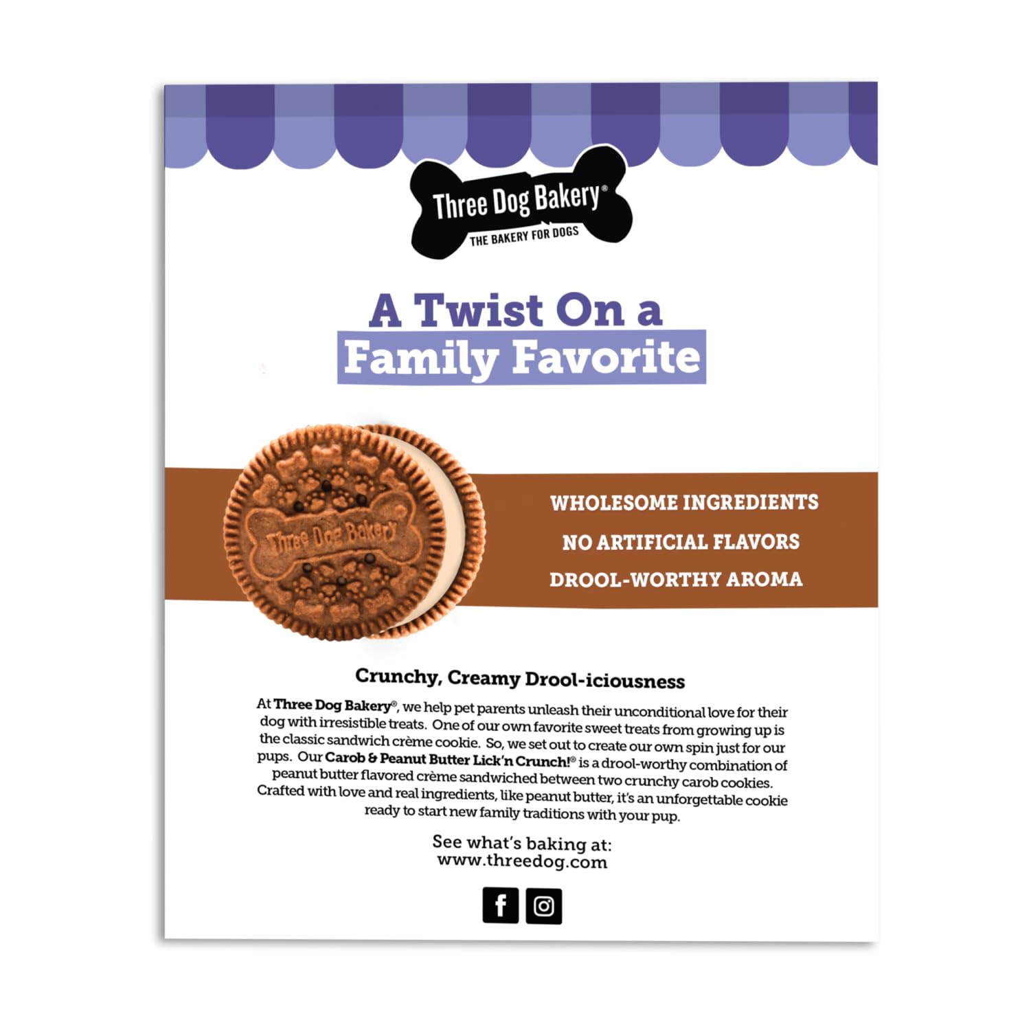 Three Dog Bakery Lick'n Crunch: galletas con carob y crema de cacahuate