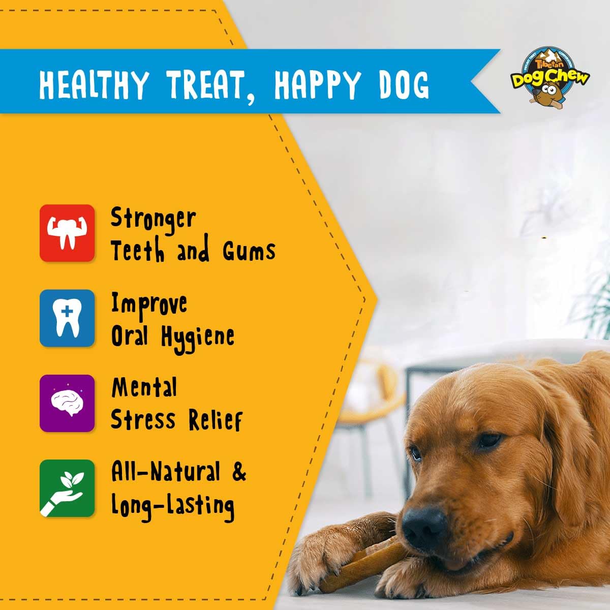 Tibetan Dog Chew palito de larga duración para mantener a tu perro ocupado