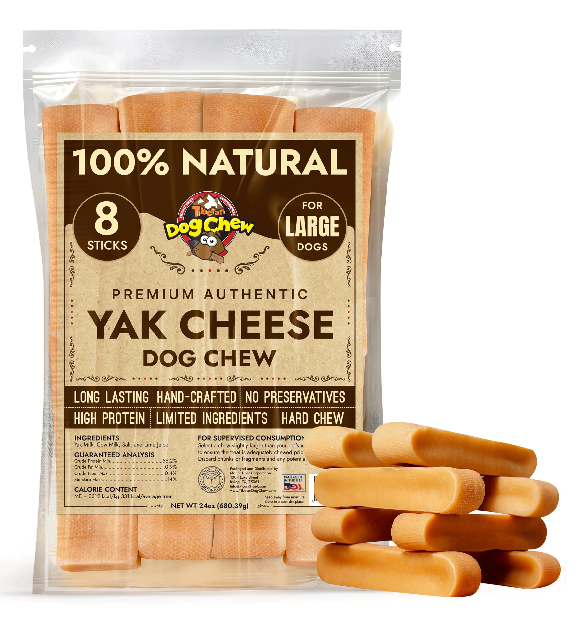 Tibetan Dog Chew: palitos queso yak grandes para masticación prolongada.
