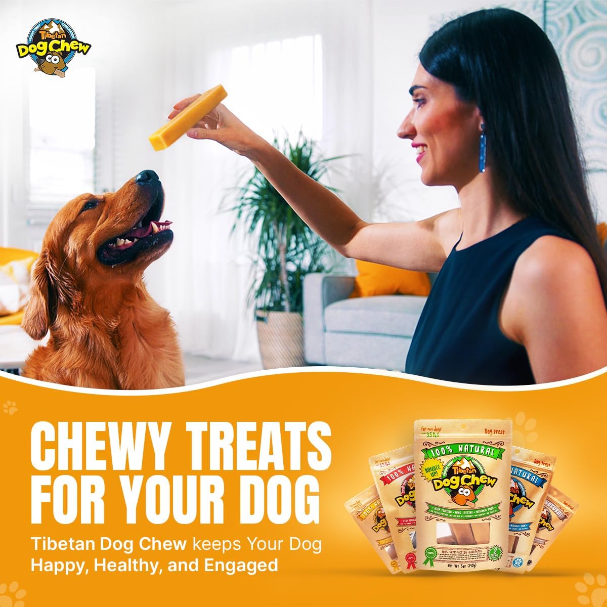 Tibetan Dog Chew: sin granos ni gluten, apto para dietas sensibles.
