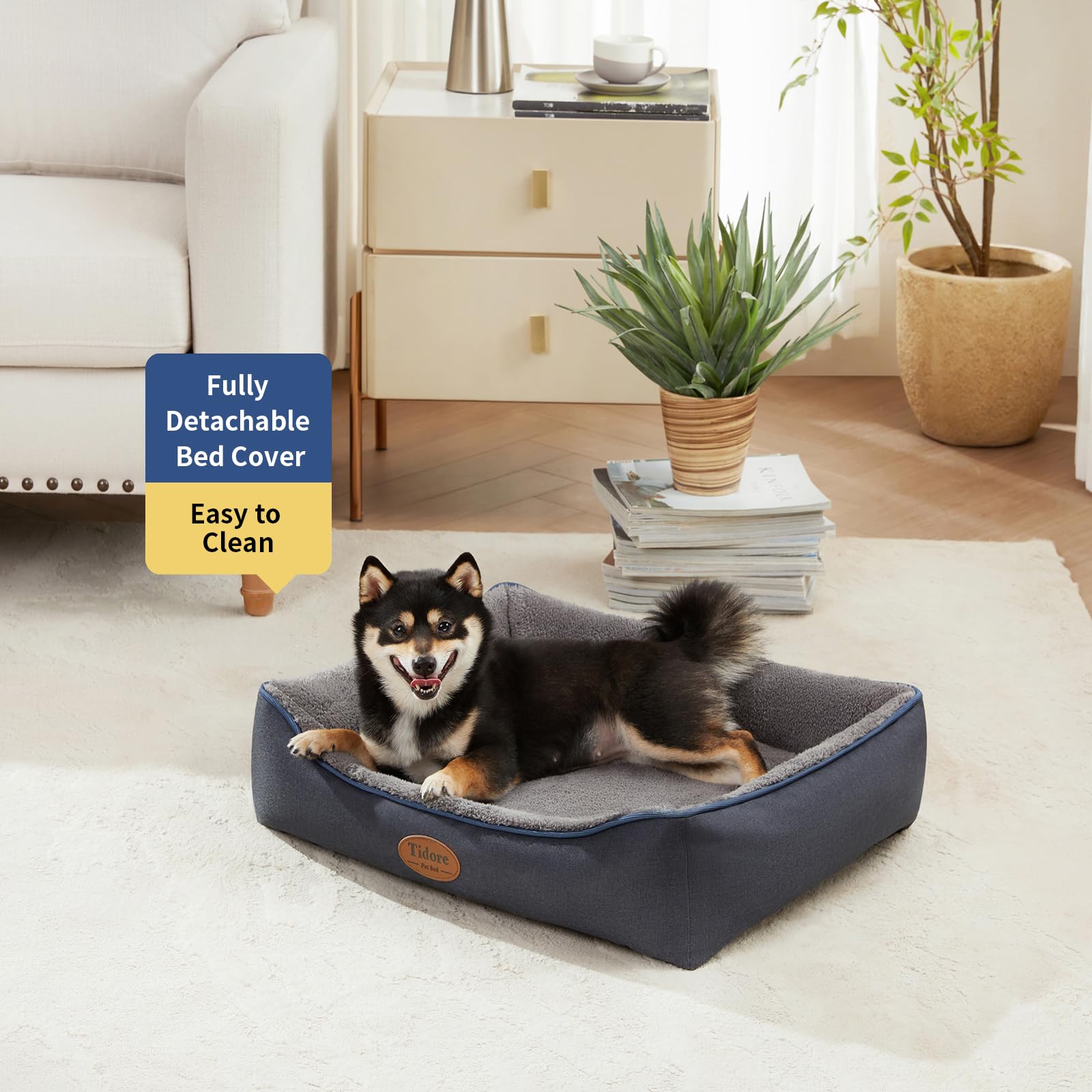 Tidore cama perro ortopédica funda exterior lavable para limpieza fácil.