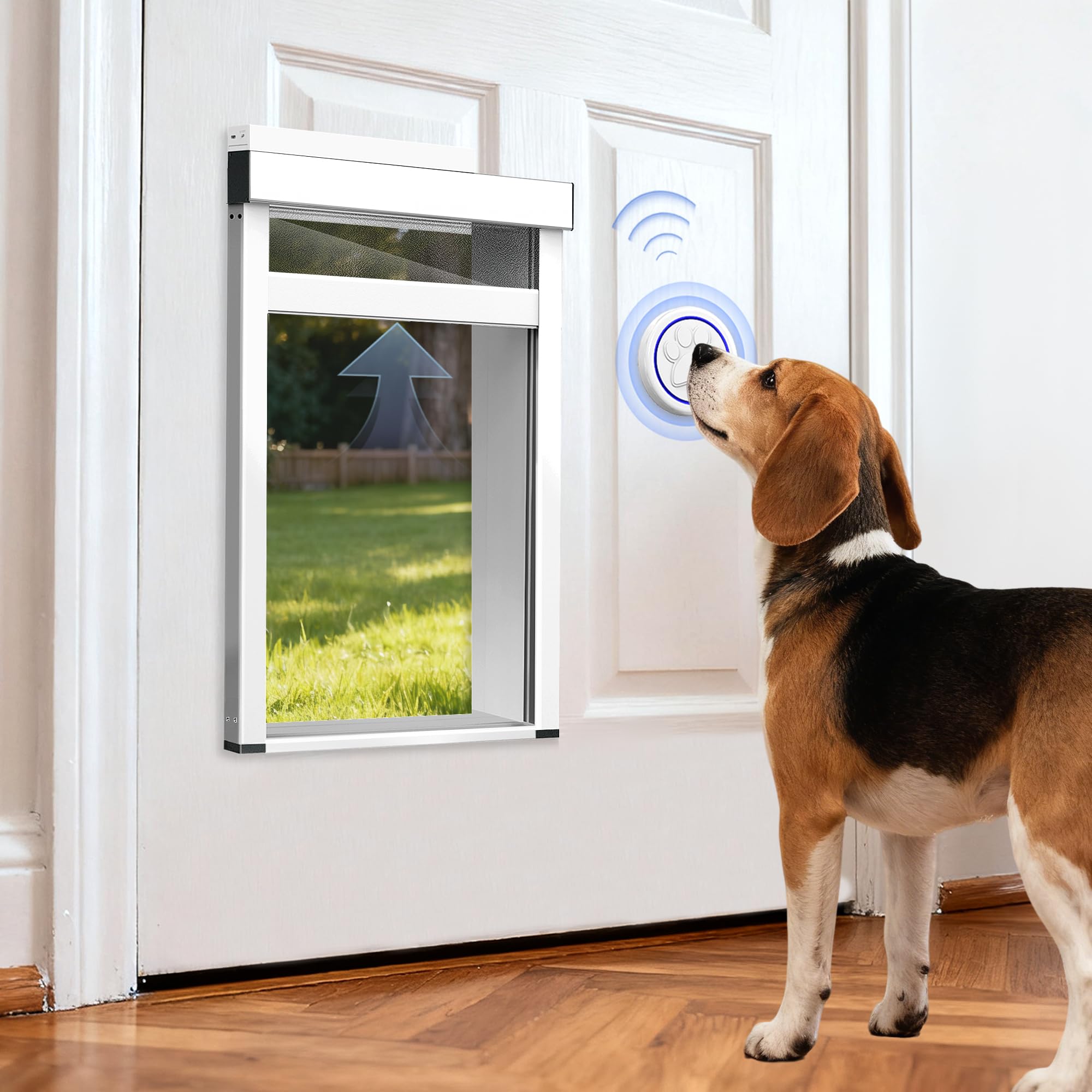 tidytech puerta para perros con marco de aluminio, duradera ante el clima.