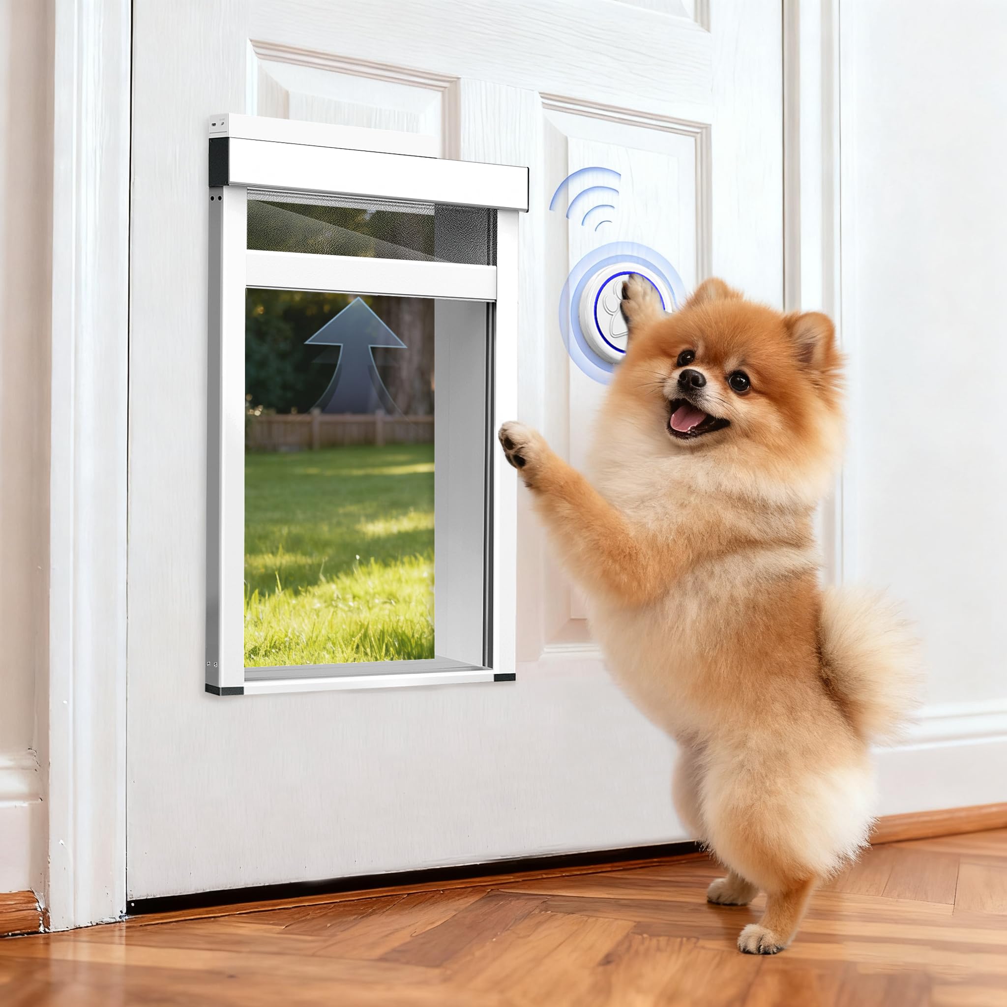 Puerta para perros tidytech con marco de aluminio, duradera y apta para uso diario.