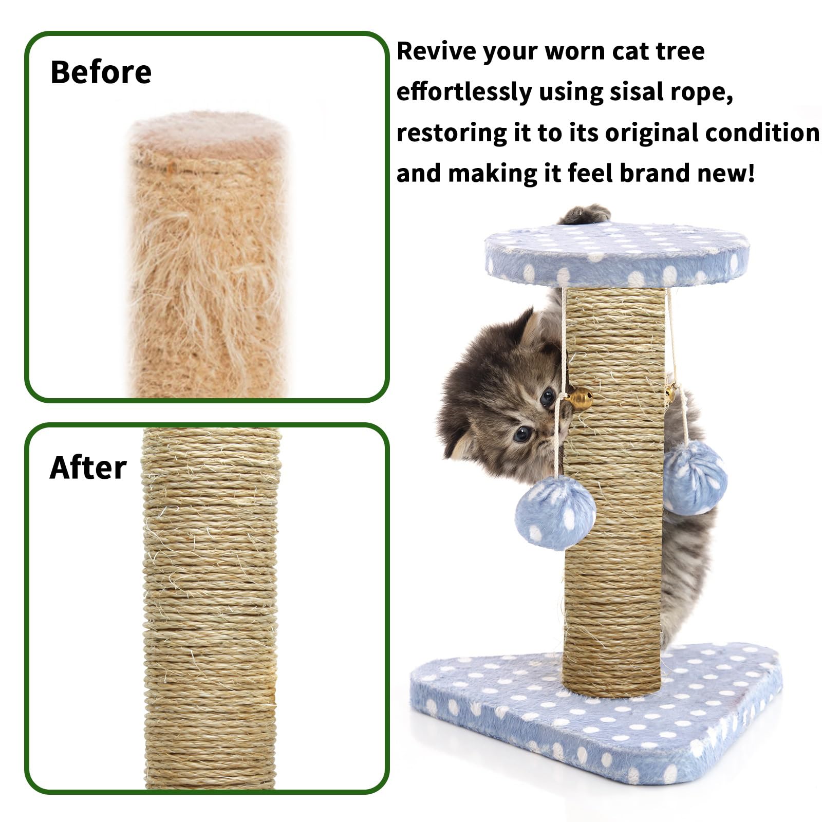 TienYow cuerda sisal 4mm para uso en casa de gatos, natural y seguro.
