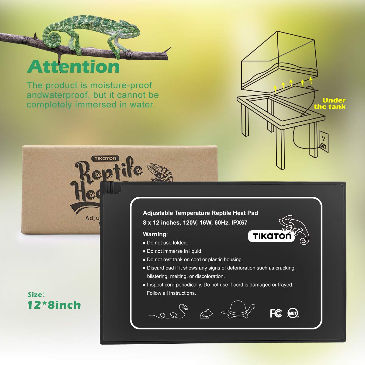 Tikaton alfombrilla calefactora para terrario de 30-40 galones, calor estable.