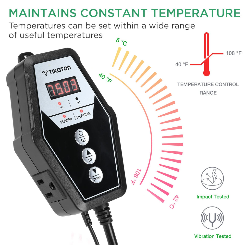 Tikaton control de temperatura 40-108 °F mantiene el terrario estable