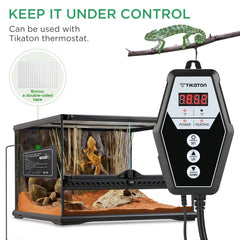 Tikaton termostato digital con panel de control claro para lectura rápida.