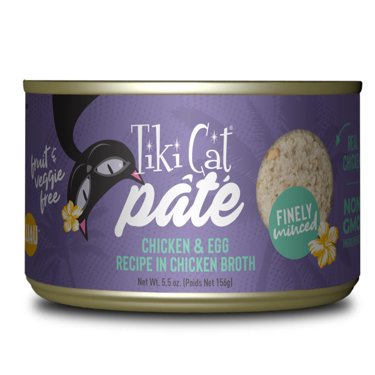 Tiki Cat Luau Pâté con pollo y huevo, textura suave para gatos.