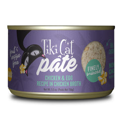 Tiki Cat Luau Pâté con pollo y huevo, textura suave para gatos.