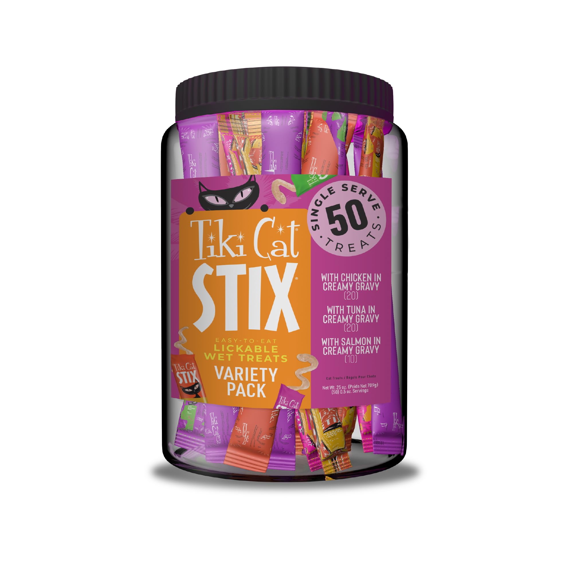 Tiki Cat Stix Mousse variedad-mega-jar: empaque práctico para porciones controladas.