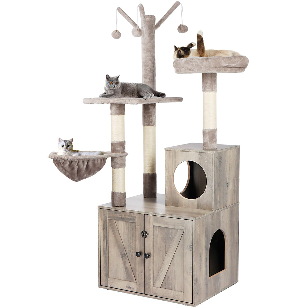 Timberer caja-arena-oculta-torre-gato-frente: solución discreta para arena y juego.