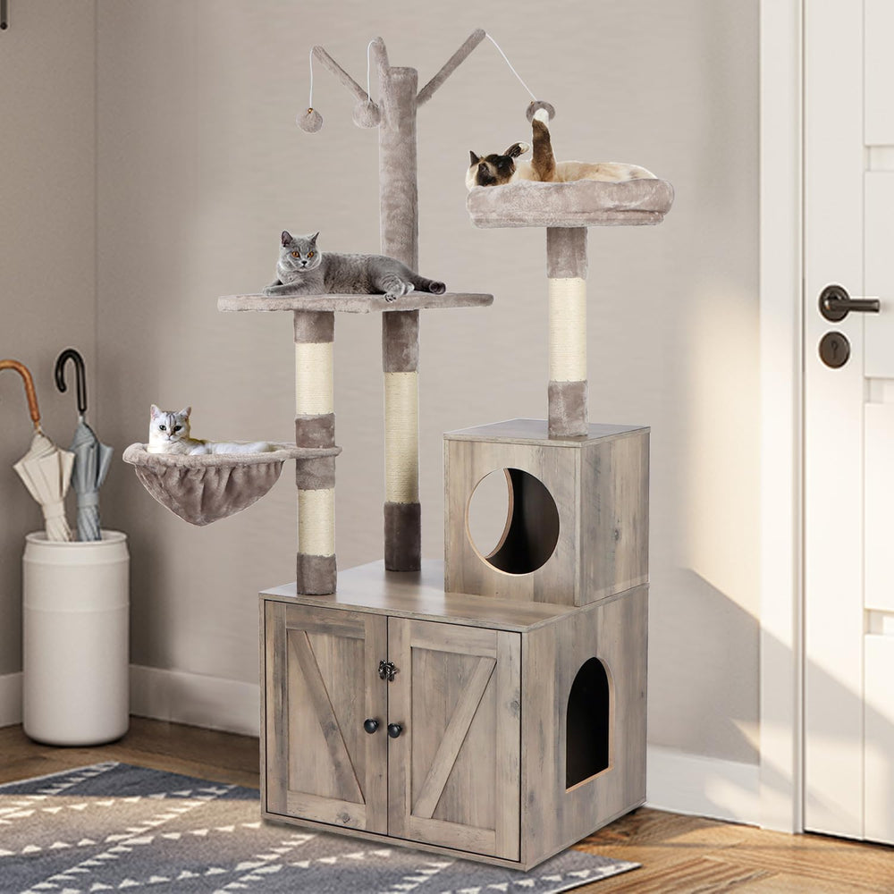 Timberer dimensiones-50x60-cm-gris: tamaño práctico para gatos pequeños y medianos.