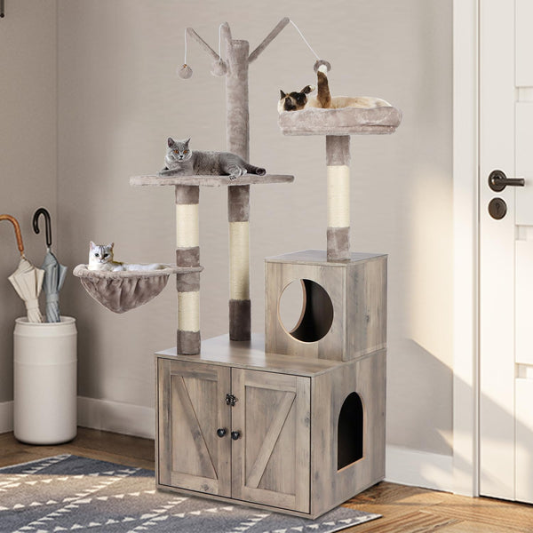 Timberer dimensiones-50x60-cm-gris: tamaño práctico para gatos pequeños y medianos.