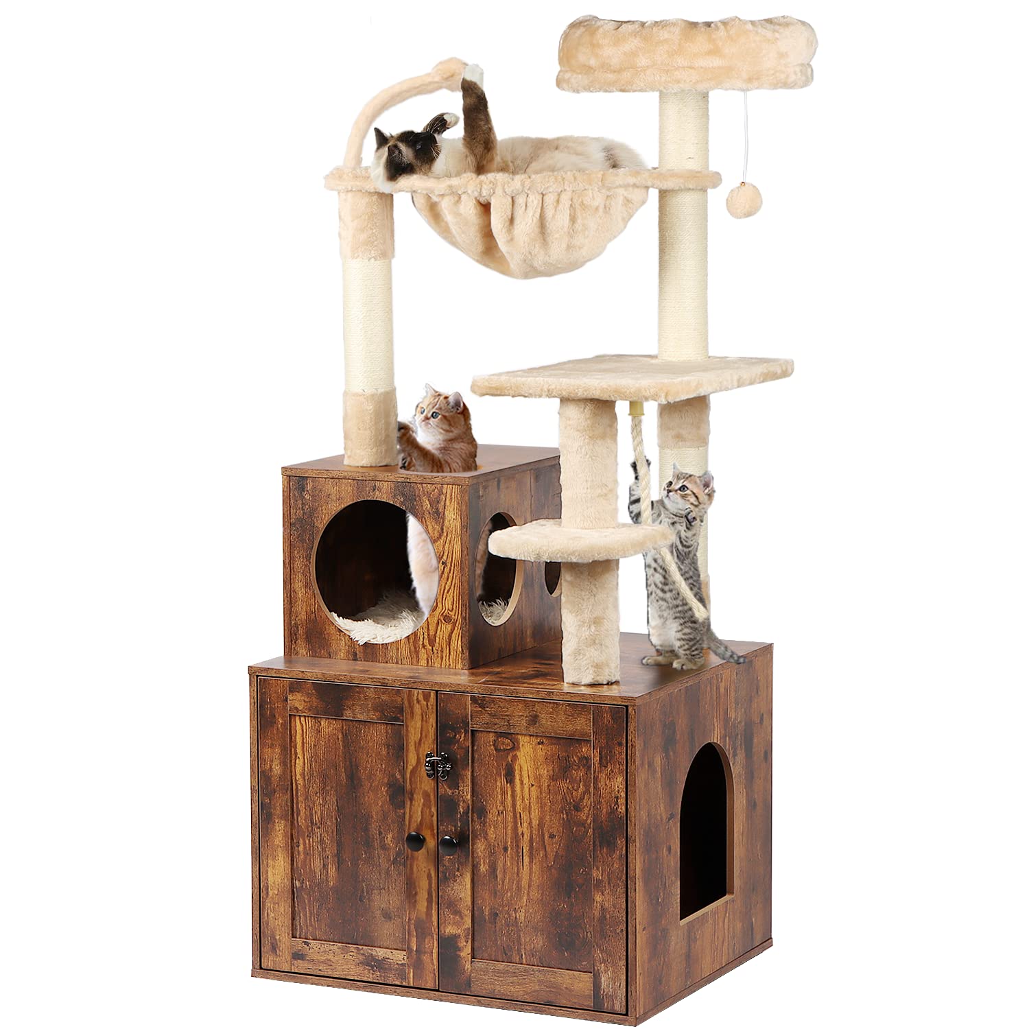 Timberer Gato Arbol Caja Arena 2en1: espacio privado para higiene y juego