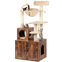 Timberer Gato Arbol Caja Arena 2en1: espacio privado para higiene y juego
