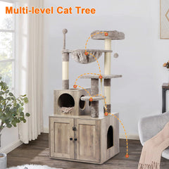 Timberer Gato Árbol Cesta-pompones para descanso suave y lúdico.