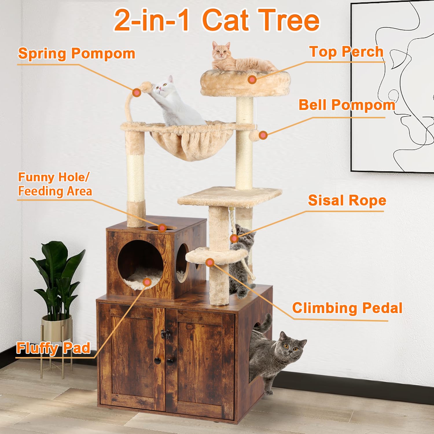 Timberer Gato Arbol Privacidad Caja Arena: oculta la arena y reduce olores