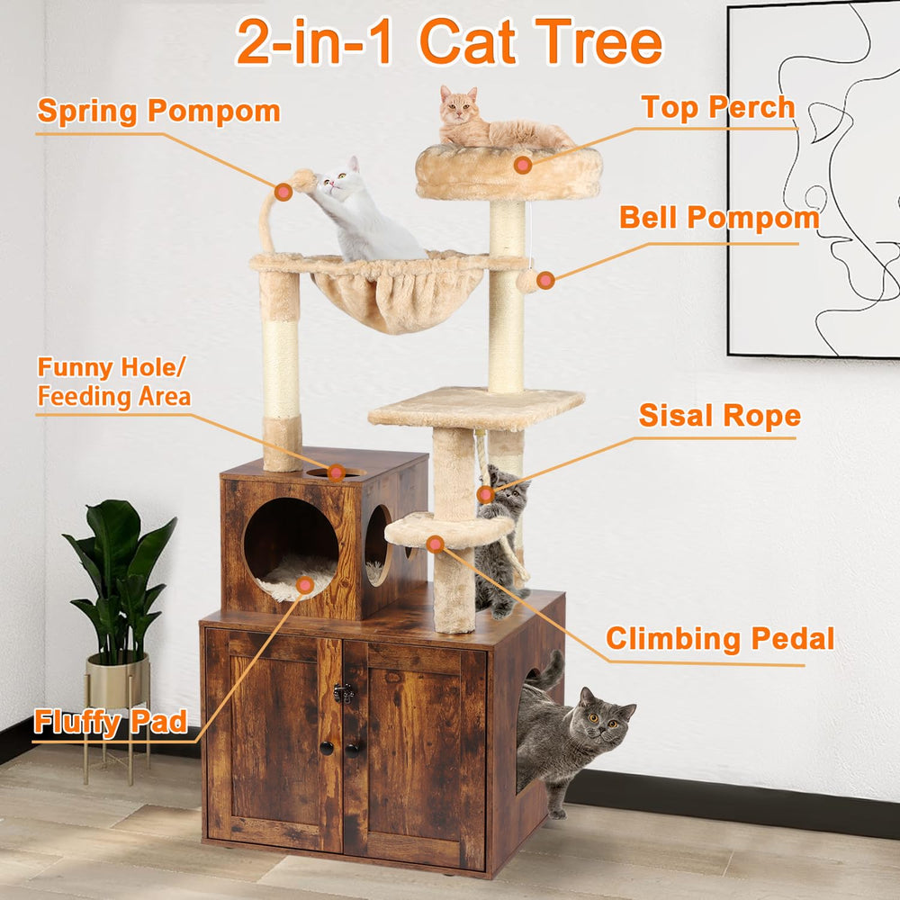 Timberer Gato Arbol Privacidad Caja Arena: oculta la arena y reduce olores
