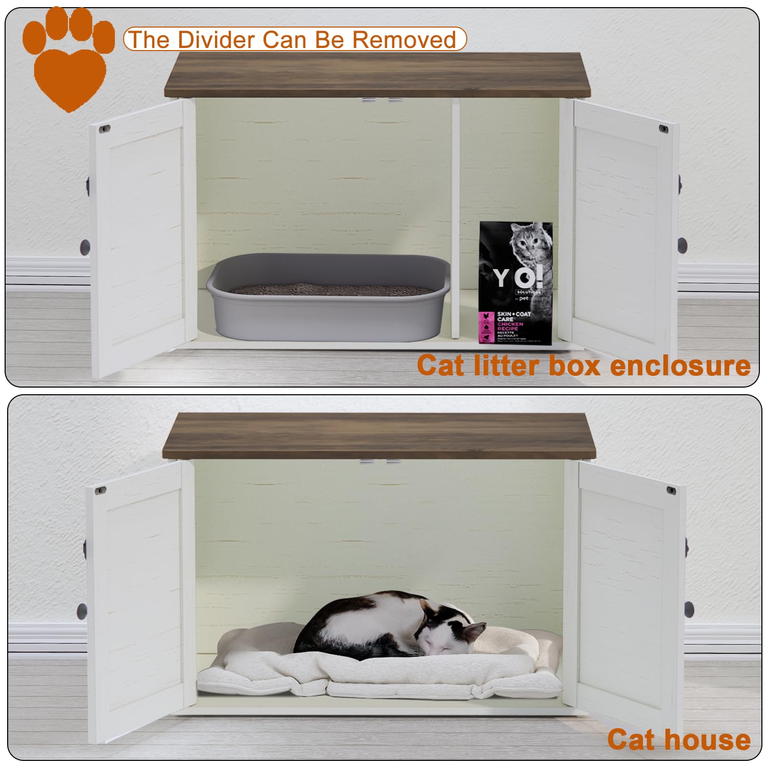 Timberer: mueble-arena-gato-divisor-removible se adapta a cajas grandes.